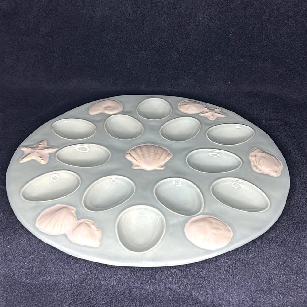 Deviled Egg Serving Platter. Shoreline Collection by Home Studio. Blue Sea-foam